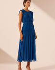 Maya Ruched Sleeveless Midi Dress - Strong Blue