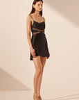 Leticia Silk Cowl Neck Lace Mini Dress - Black