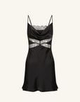 Leticia Silk Cowl Neck Lace Mini Dress - Black