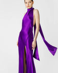Penelope Backless Satin Gown in Purple
