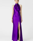 Penelope Backless Satin Gown in Purple