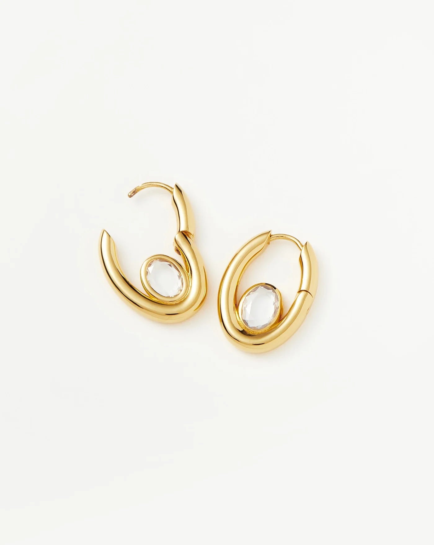 Oval Stone Medium Hoop Earrings