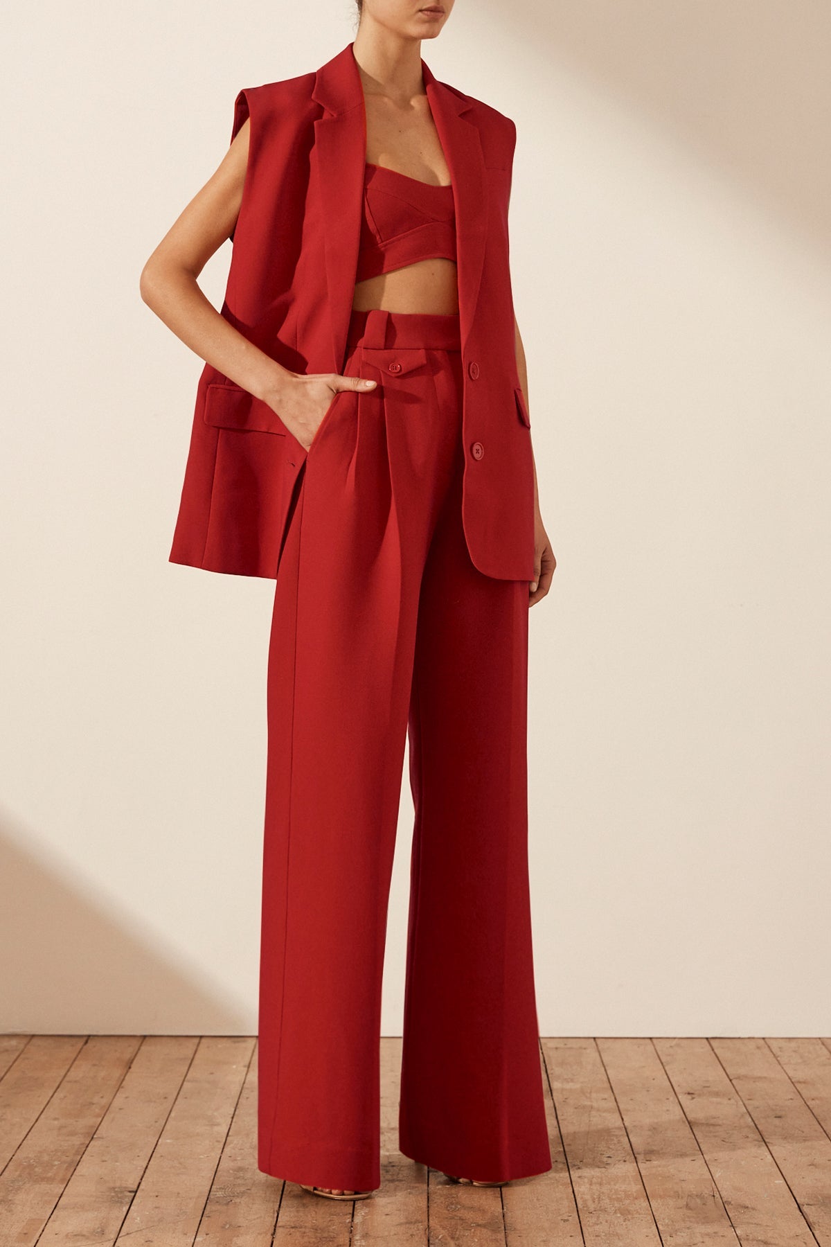 Irena Sleeveless Tailored Blazer - Roma Red