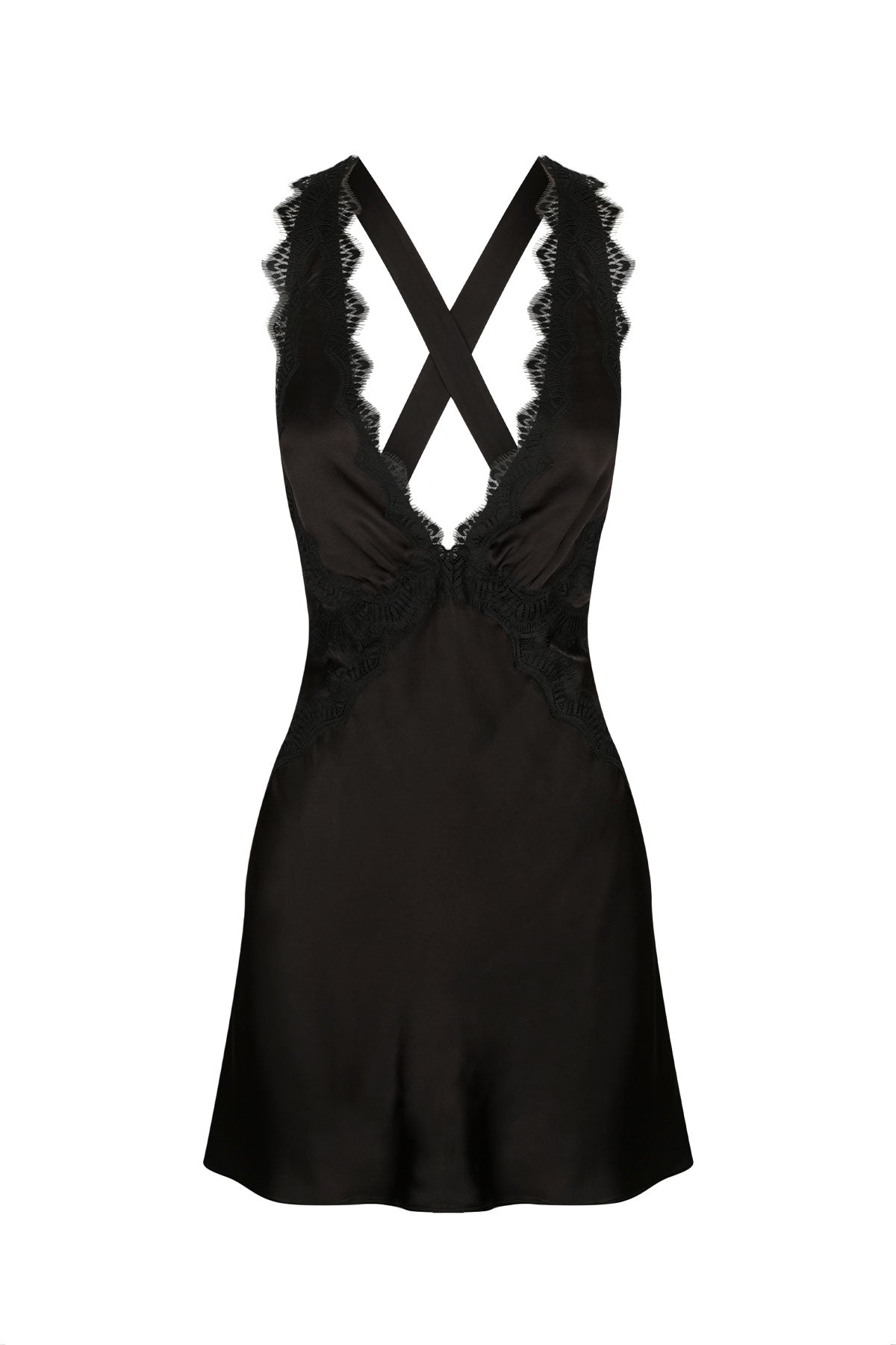 Camille Lace Cross Back Mini Dress - Black