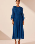 Maya Ruched Panelled Midi Dress - Strong Blue