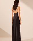 Leticia Silk Cowl Neck Lace Maxi Dress - Black