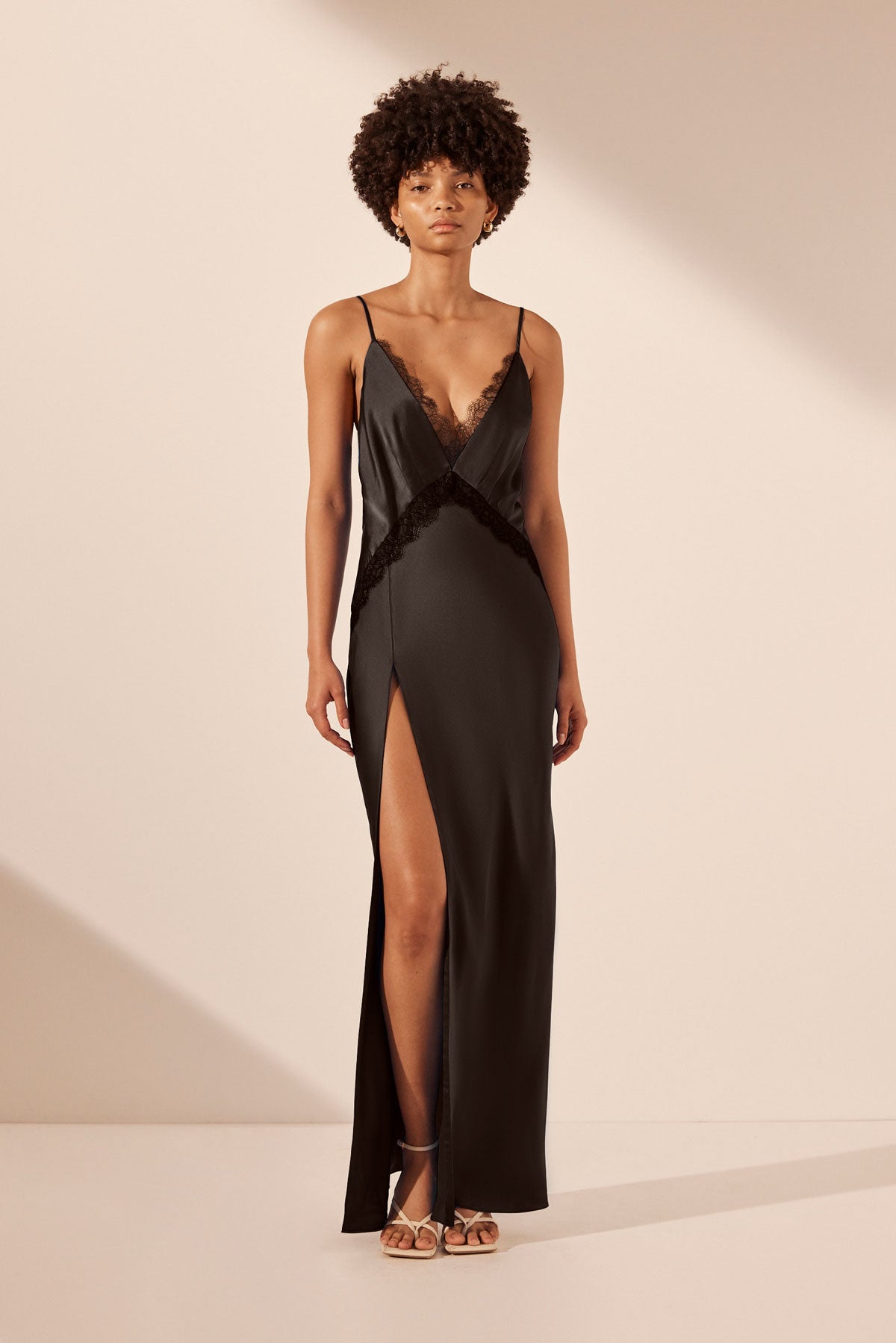 Leticia Silk Lace Split Maxi Dress - Black