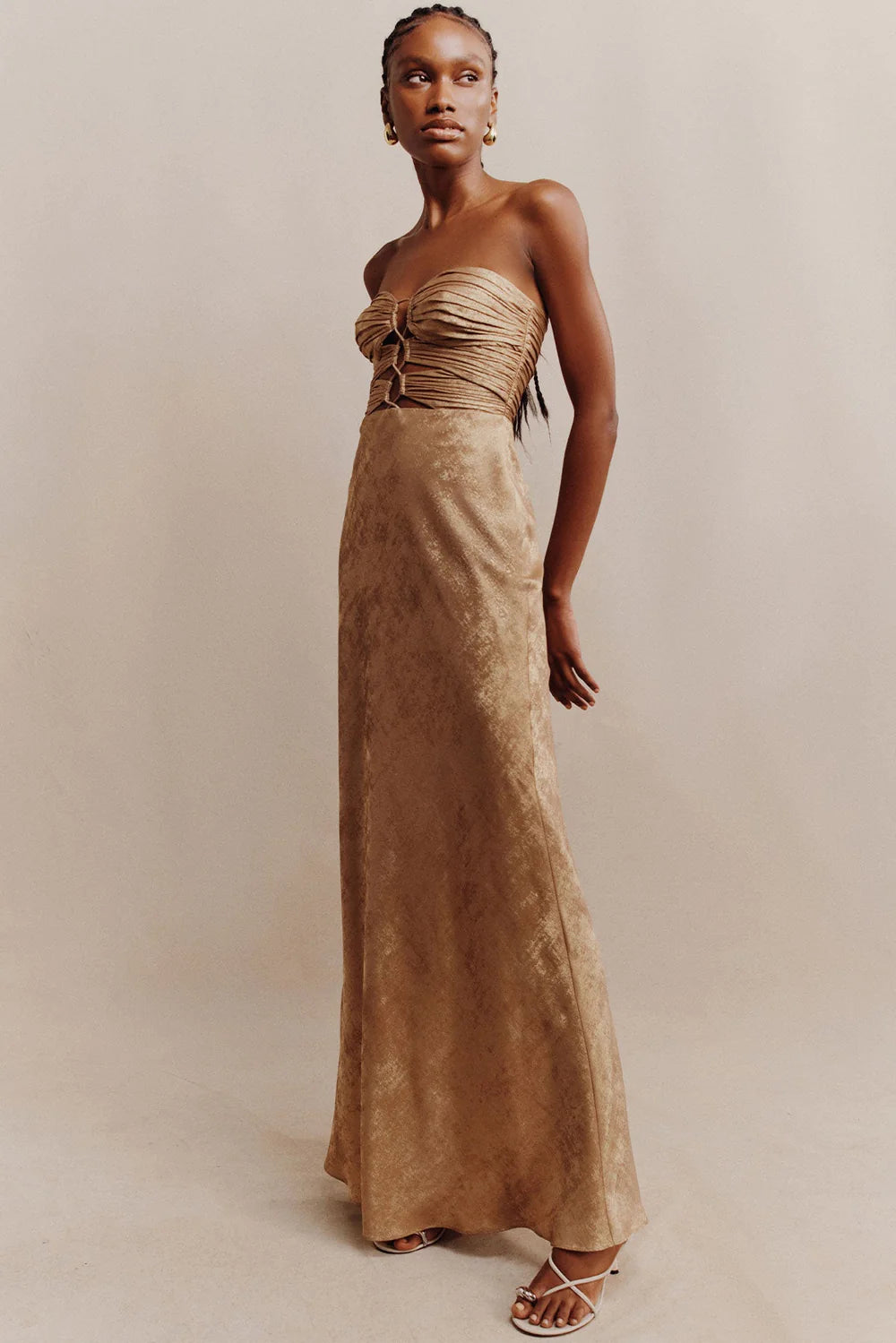 Royale Strapless Lace Up Maxi Dress