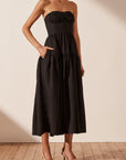 Morgan Linen Strapless Ruched Midi Dress