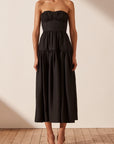 Morgan Linen Strapless Ruched Midi Dress